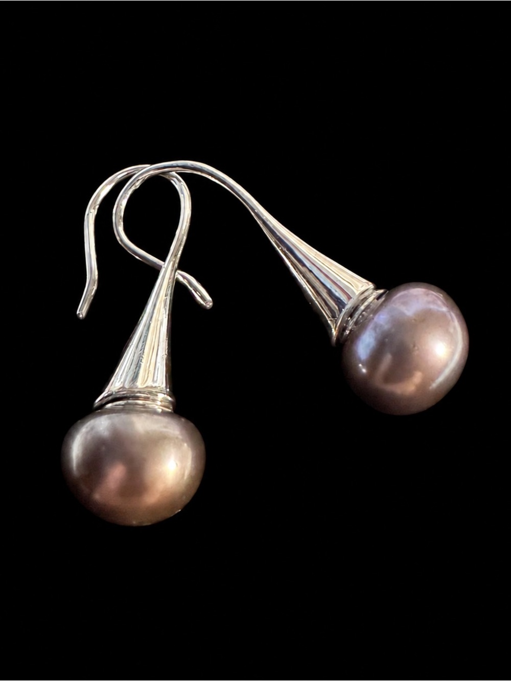 Vintage Repurposed Gray Freshwater Pearl Sterling Silver Drop Earrings